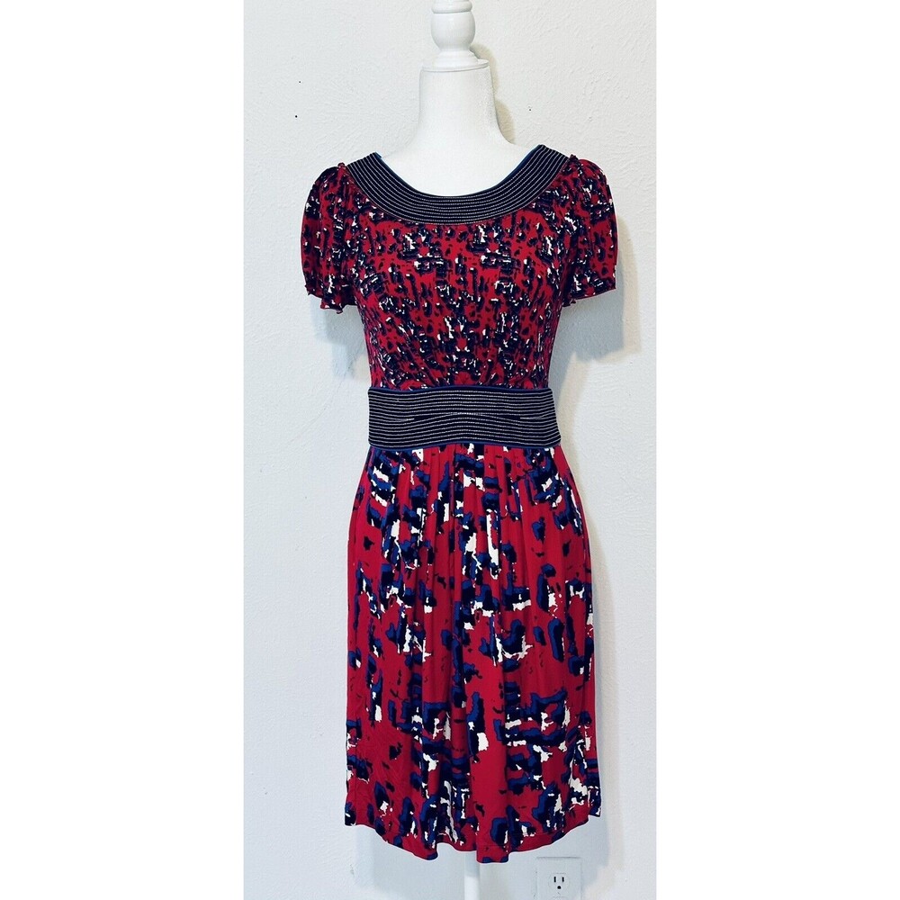 BCBGMaxAzria Women Size S Sangria Red Abstract Water Color Dress Feminine